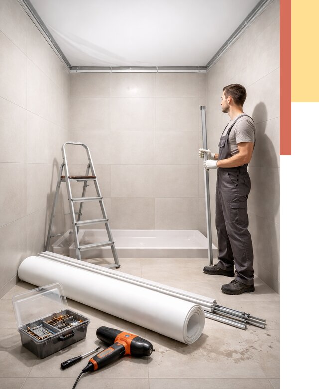 Монтаж натяжного потолка в санузле в Карпинске от 1900 руб. — ОТДЕЛОЧНИК-Кпн