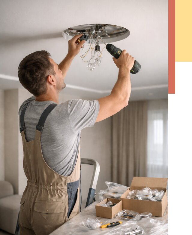 Установка люстры в натяжной потолок в Карпинске от 1232 руб. | Быстро и недорого — ОТДЕЛОЧНИК-Кпн