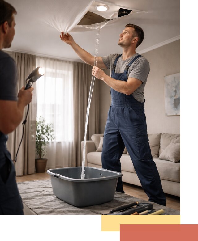 Слив воды с натяжного потолка в Карпинске быстро и аккуратно