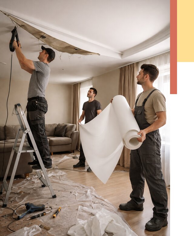 Замена полотна натяжного потолка в Карпинске от 9755 руб. быстро и недорого | ОТДЕЛОЧНИК-Кпн