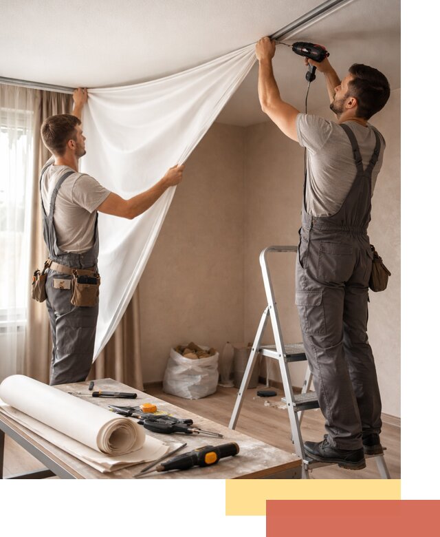 Замена полотна натяжного потолка в Карпинске быстро и качественно