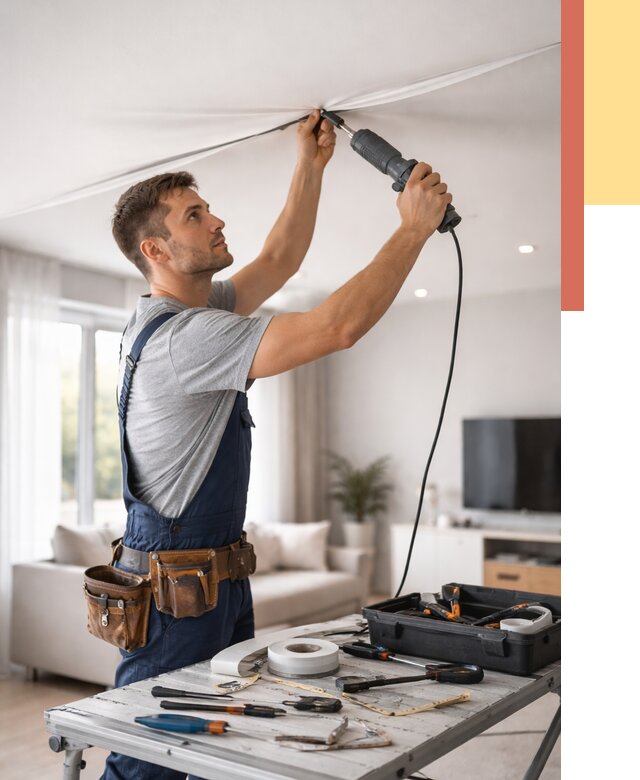 Ремонт натяжных потолков в Карпинске от 9755 руб. под ключ — ОТДЕЛОЧНИК-Кпн