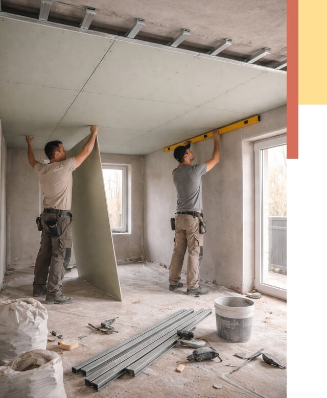 Одноуровневый потолок из гипсокартона в Карпинске от 770 руб. — монтаж под ключ | ОТДЕЛОЧНИК-Кпн