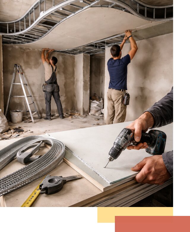 Криволинейный потолок из гипсокартона в Карпинске — монтаж и отделка