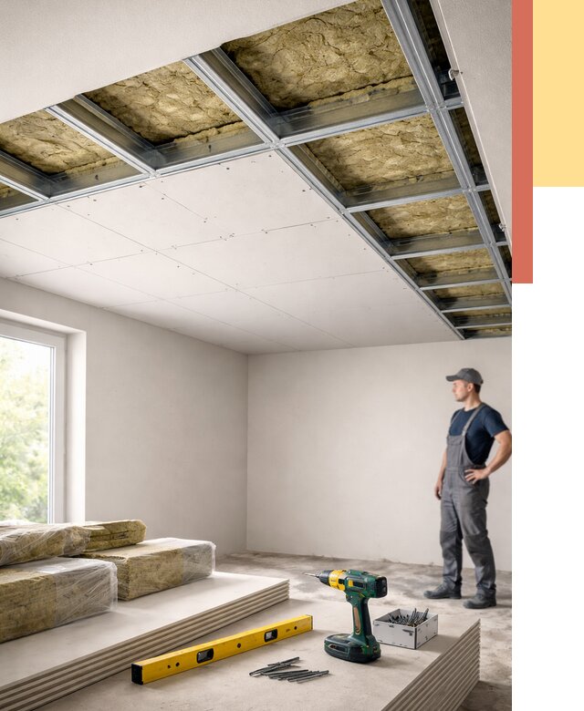 Звукоизоляция потолка ГКЛ в Карпинске от 975 руб. — монтаж под ключ | ОТДЕЛОЧНИК-Кпн