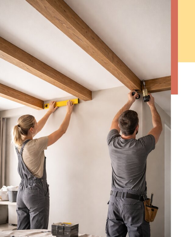 Монтаж декоративных балок на потолок в Карпинске от 4313 руб. — ОТДЕЛОЧНИК-Кпн